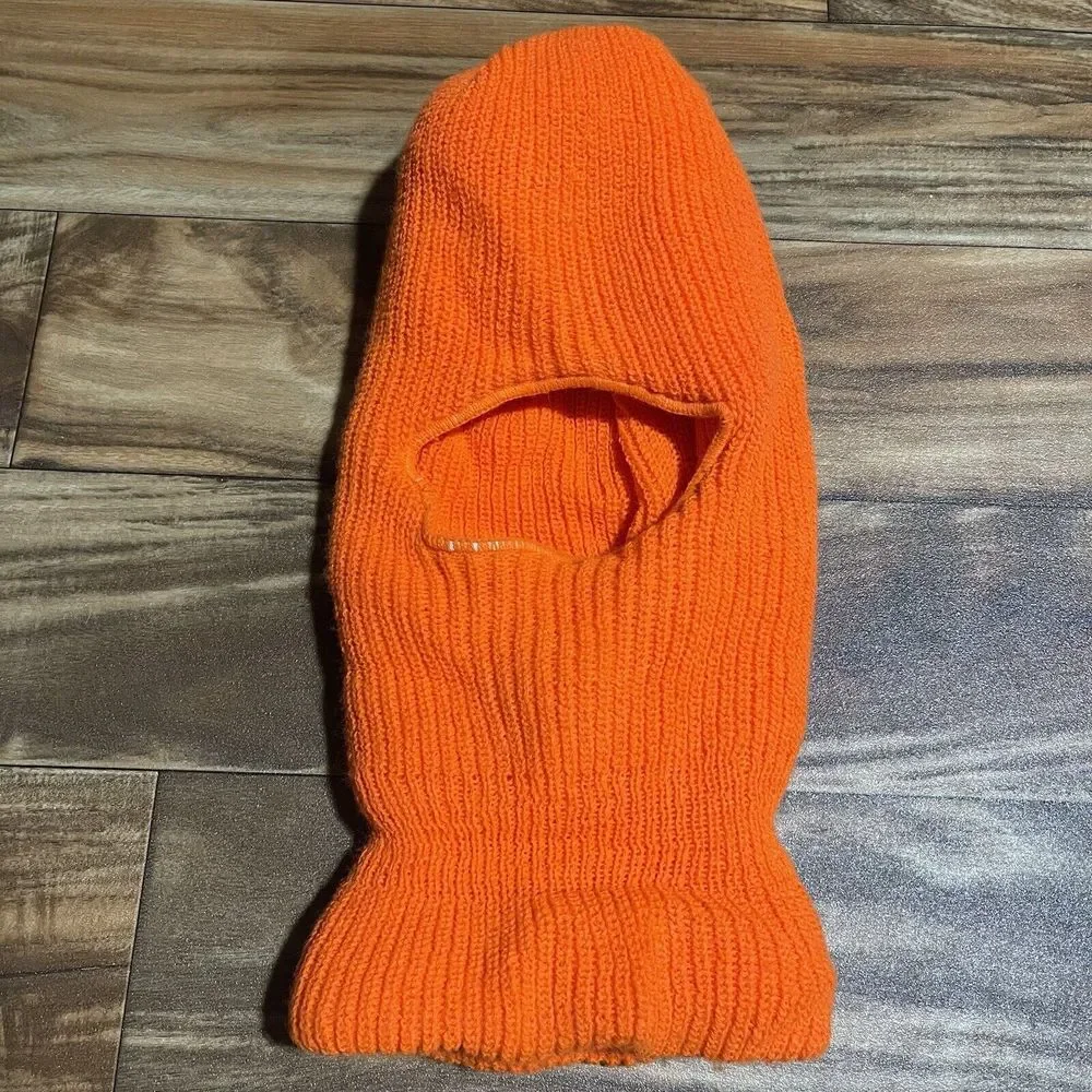 Vtg Fleece Face Mask Blaze Orange Knit Winter Balaclava Winter Hunting Ski Mask